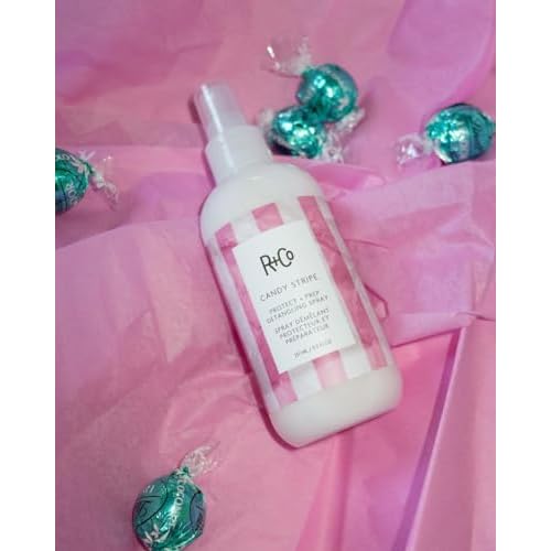 R+Co Candy Stripe Protect + Prep Detangling Spray | Instantly Detangles, Nourishes Hair, Prevents Breakage | Vegan + Cruelty-Free | 8.5 Fl Oz