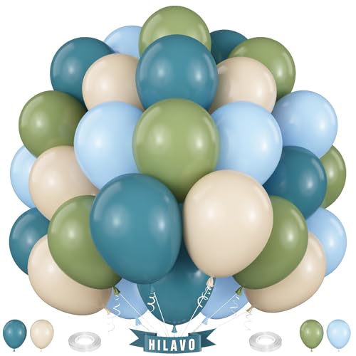 60 Pcs Boho Sage Green & Blue 12 Inch Balloons for Parties
