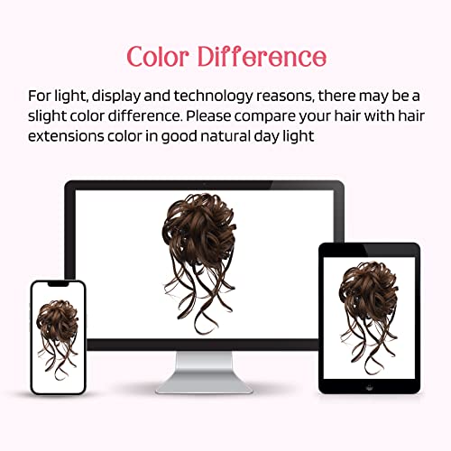 HOOJIH Messy Bun Hair Piece - 2PCS Tousled Updo Extensions in Warm Brown