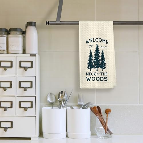 Rustic Forest Welcome Kitchen Towels - Soft Polyester Hand Towels for Cabin & Lodge Decor, 16"x24"