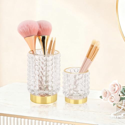 DASITON Clear Makeup Brush Holder Organizer - Vintage Glass Cup L