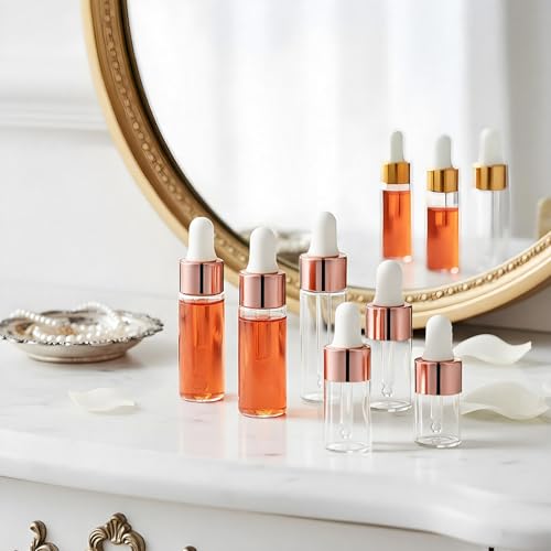 8-Pack Rose Gold Essential Oil Dropper Bottles - Mini Glass Vials (2ml, 3ml, 4ml, 5ml)