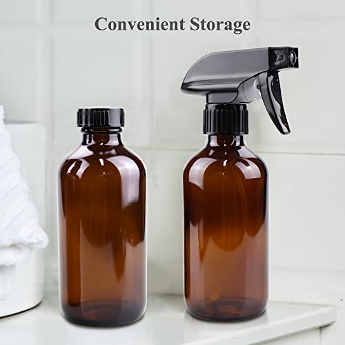 Wedama Amber 16 oz Glass Spray Bottles (2 Pack) with Adjustable Nozzles for Cleaning, Oils & Hair Care