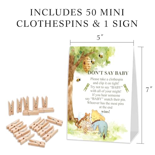 Winnie the Pooh Baby Shower Clothespin Game with 50 Mini Clips