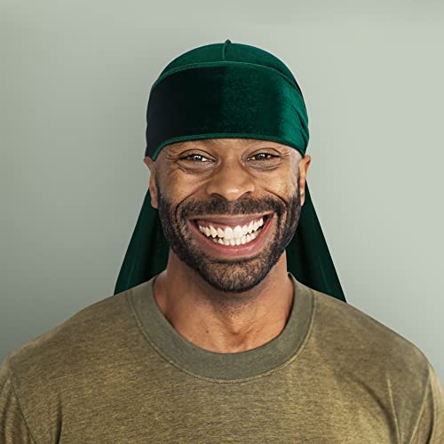 Men's Velvet Durags with Long Tail - 4 Pack (Black, Red, Blue, Green)