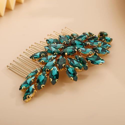 Multicolor Peacock Blue Crystal Hair Comb for Bride Women Girls Wedding Accessory