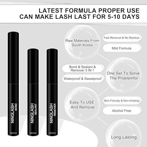 NINGLASH 3-in-1 Cluster Lash Bond, Seal, and Remover Kit - Waterproof