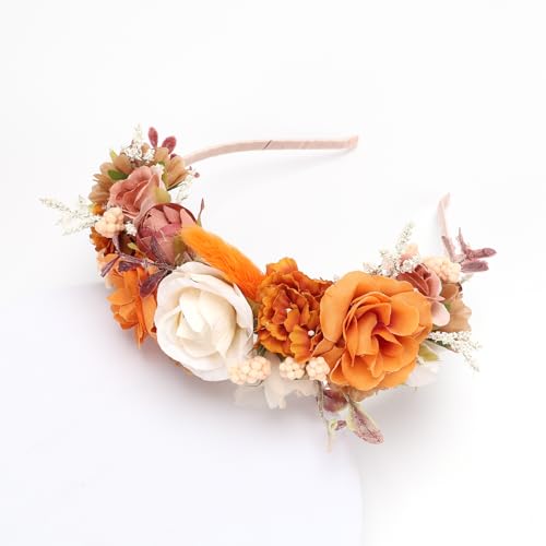 PoshMyra Burnt Orange Floral Hairband for Girls Birthday & Weddings