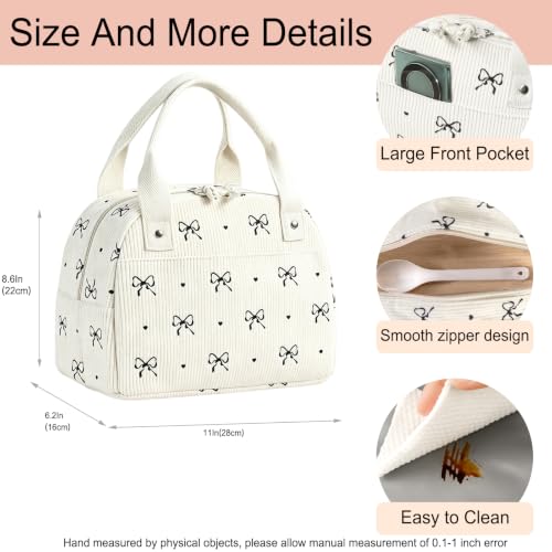 Insulated Lunch Bag for Women - Stylish Cooler Tote with Bow Design