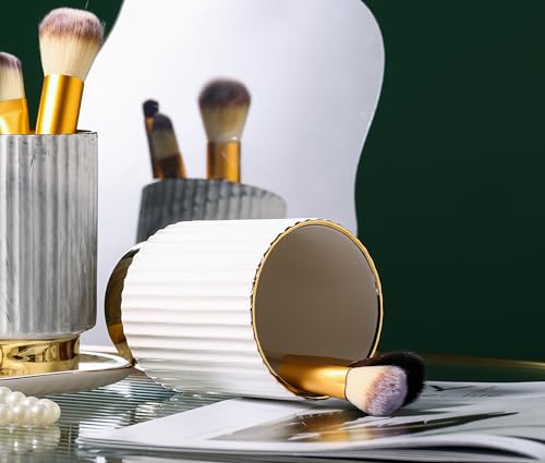 IEEK White Ceramic Makeup Brush Holder Organizer with Gold Accents