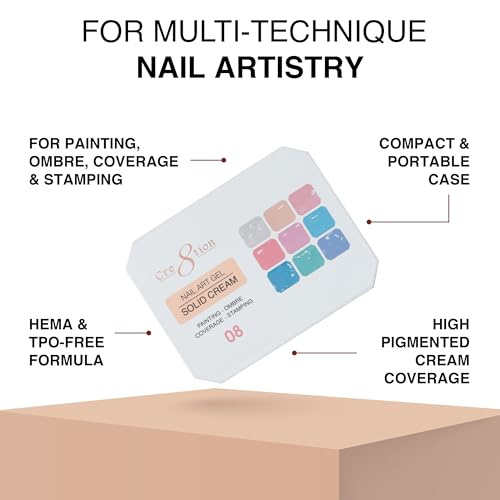 Cre8tion HEMA-Free Nail Art Gel Palette - 9 Soft Macaron Colors