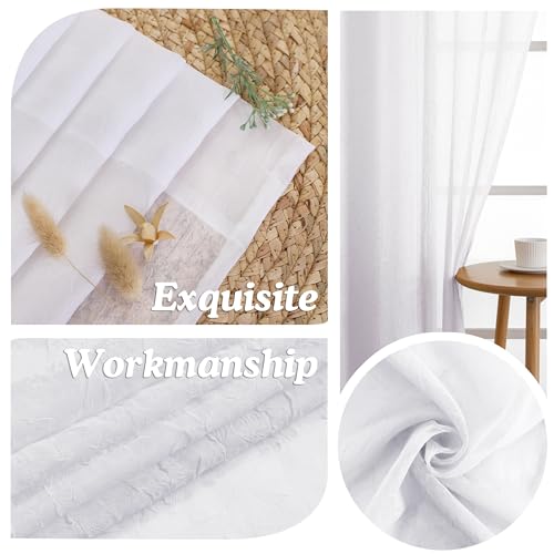 Chyhomenyc Crushed Sheer White Curtains - 54 Inch, 2 Panels