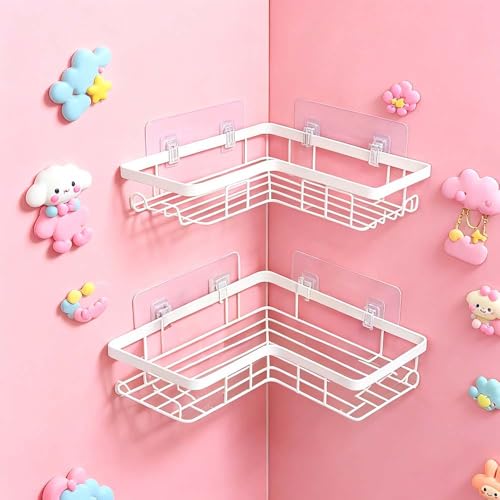 2-Pack Corner Shower Caddy - No Drilling, Rustproof Bathroom Organizer with Hooks