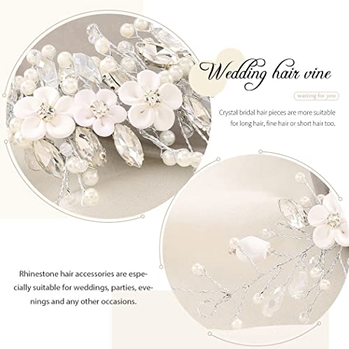 Bridal Wedding Hair Vine with Pearls and Rhinestones - Silver Headpiece for Brides