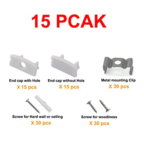 Hunhun 15-Pack End Caps & Mounting Clips for U Shape LED Channels