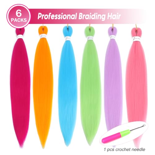 26 Inch Colorful Pre Stretched Braiding Hair Extensions - 6PCS Mix Colors