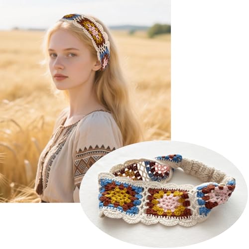 3PCS Handmade Crochet Headbands - Bohemian Knit Elastic Hair Wraps