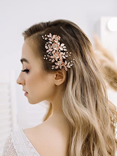 Rose Gold Rhinestone Bridal Hair Comb - Handmade Wedding Accessory