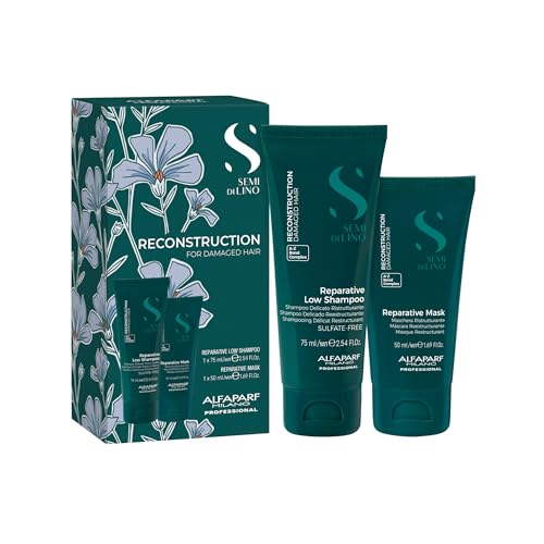 Alfaparf Milano Semi di Lino Reconstruction Travel Size Shampoo and Hair Mask Set for Damaged Hair - Hair repair - Strengthens and Restructures Hair