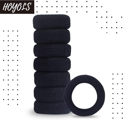HOYOLS Large Black Seamless Hair Ties - 7pcs Stretchy Bands
