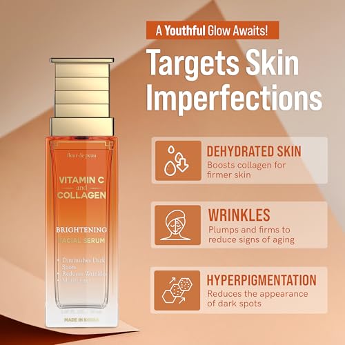 Fleur De Peau Vitamin C & Collagen Serum for Face – Anti-Aging & Brightening, Korean Skin Care, 95% Natural