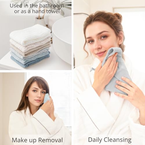 Blue 6-Pack Muslin Cotton Face Cloths for Gentle Face Washing, Reusable & Soft