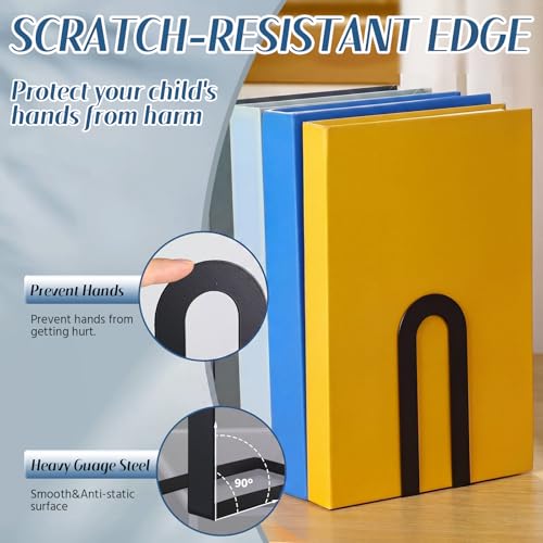 Minimalist Black Metal Bookends - 2 Pcs Geometric Design for Home Office