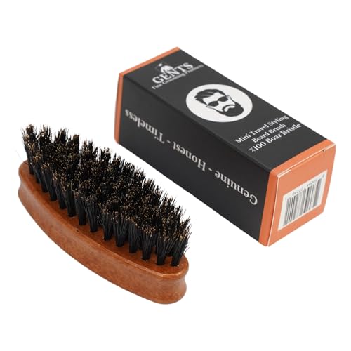 G.B.S Small Travel Beard Brush with Natural Boar Bristles & Wooden Handle - 3 Pack