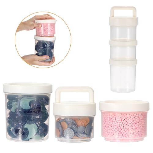 White Portable Laundry Detergent Dispenser with Handle, Large Stackable Storage