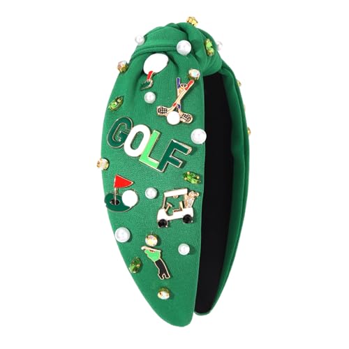 CEALXHENY Pattern C Women's Golf Headband with Rhinestones & Golf Motifs
