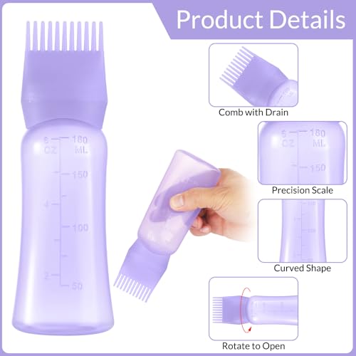 Hair Oil Applicator Bottle with Comb - 6oz 2-Pack (Purple & Blue)