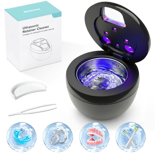 Beinhome Black Ultrasonic Retainer Cleaner - 45kHz Sonic Deep Clean