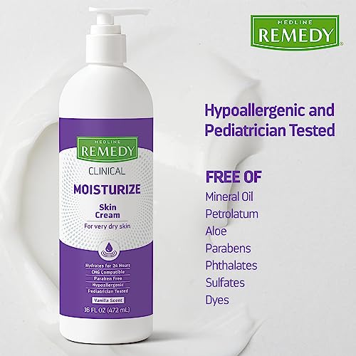 Medline Remedy Clinical Skin Cream - Vanilla Scent, 16 fl oz - Hypoallergenic Moisturizer for All Ages