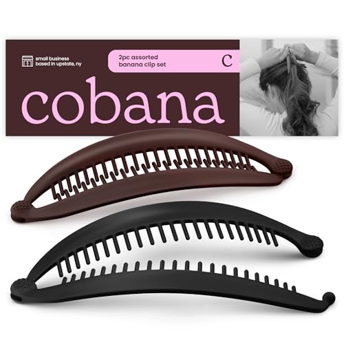 Cobana Banana Clip ? Large 6'' Volumizing Hair Clip for Medium to Thick Hair ? Secure Hold, No Crease, No Breakage ? Hair Accessories for Women, Set of 2 (Black and Brown)