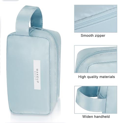 Queboom Blue 3-Piece Travel Makeup & Cosmetic Bag Set Waterproof Nylon