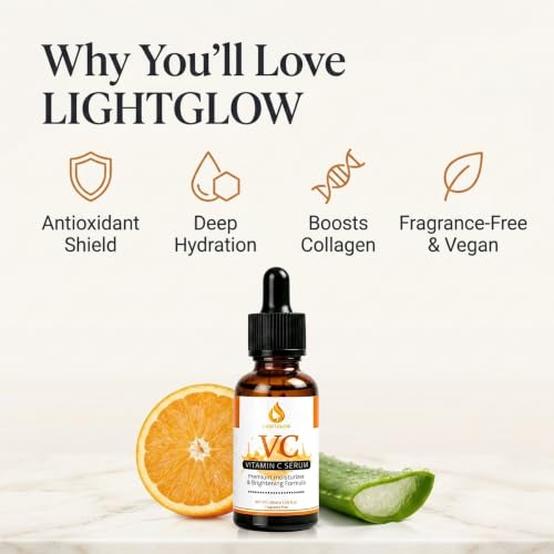 LIGHTGLOW Vitamin C Serum for Face with Ferulic & Hyaluronic Acid, 1 fl oz