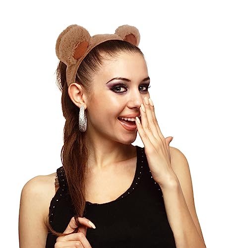 WHAVEL 2 Pcs Bear Ears Headband - Plush Animal Hair Band with White & Brown option