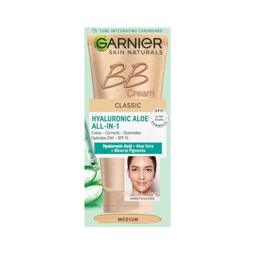 Garnier Hyaluronic Aloe All-in-1 BB Cream Medium 50ml - Hydrating, SPF 15, Natural Finish