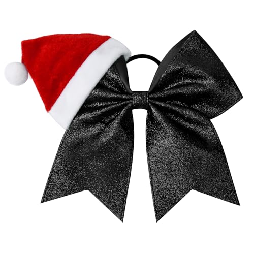 DEEKA Black Glitter Santa Hat Cheer Bow 7" Holiday Hair Accessory for Girls Women