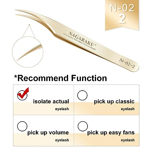 NAGARAKU Gold Eyelash Extension Tweezers Precision Tip - N-02-2 & N-03-2