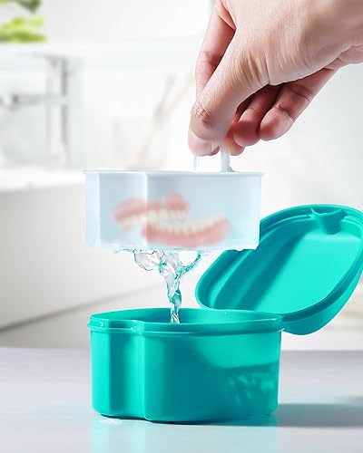 JMU Denture Bath Case Set with Strainer | Navy & Teal Blue