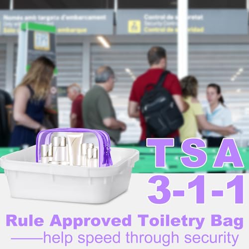 PLULON 2-Pack TSA Approved Clear Travel Toiletry Bags - Purple