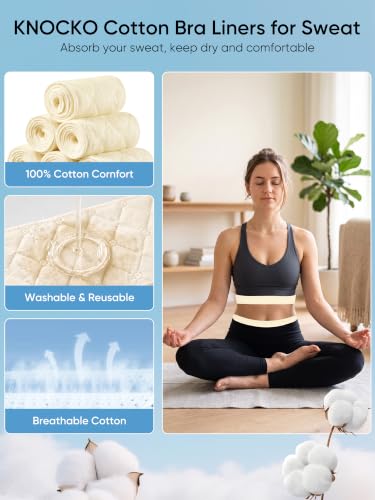 KNOCKO Cotton Bra Liners 10pcs Yellow 21.65 x 3.94in Sweat Rash Absorbing Pads