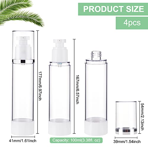 BENECREAT 4 Pack 100ml Airless Pump Bottles - Refillable Travel Containers