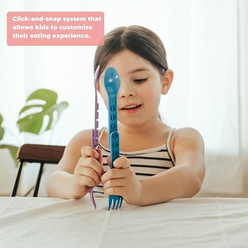 GoBe Kids Fork & Spoon Set - 4 Reusable Utensils with Mount