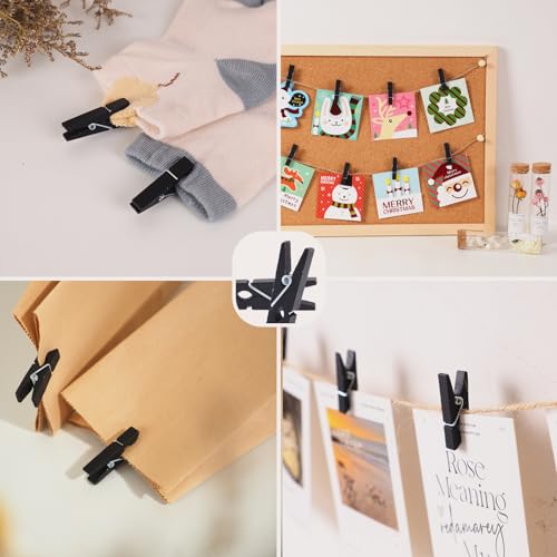 100 Black Mini Clothespins with 328ft Jute Twine for DIY Crafts