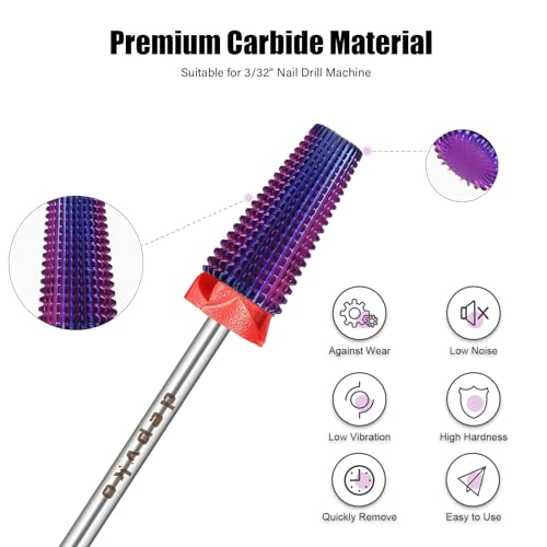 Depvko 5-in-1 Nail Drill Bits Purple Fine-F 3/32" Carbide Two-Way Rotation