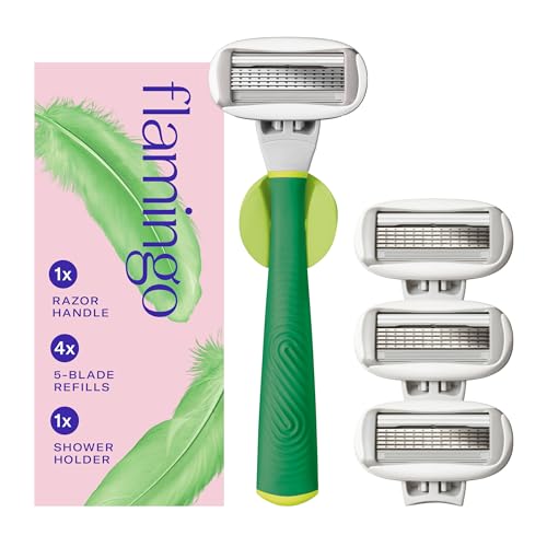 Flamingo Women's Shaving Razor Set with 4 Blade Refills & Shower Holder