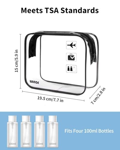 WANDF TSA Approved Clear Toiletry Bag - 2 Pack, Quart Size