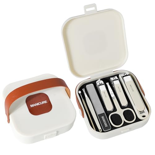 Beige 7-Piece Stainless Steel Nail Clipper Set for Men & Women with Travel Case